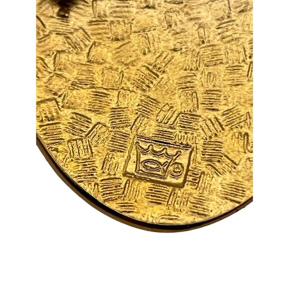 Vtg Fish & Crown Purple & Pink Oval Floral Flower Cloisonne Gold Tone Brooch Pin - Picture 4 of 8